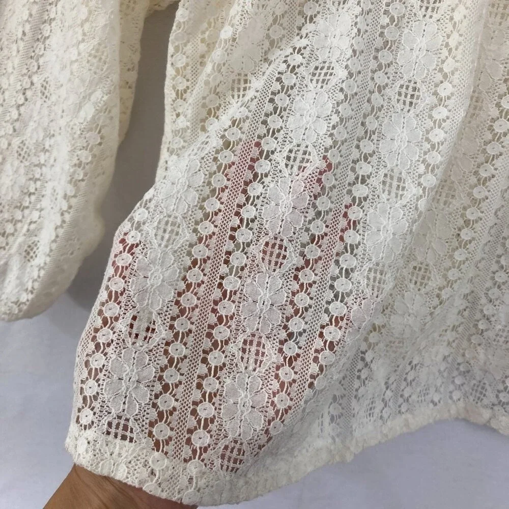New‎ Old Navy size 2X Cream White Tie Front Lace Crochet Puff Sleeve Top Boho